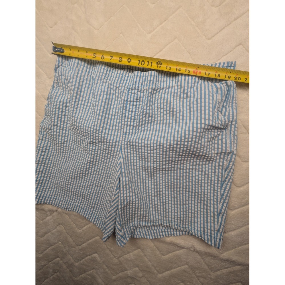 Lands End Womens 22W Blue White Seersucker Striped Mid Rise Elastic Waist Shorts